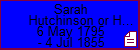 Sarah Hutchinson or Hutchins